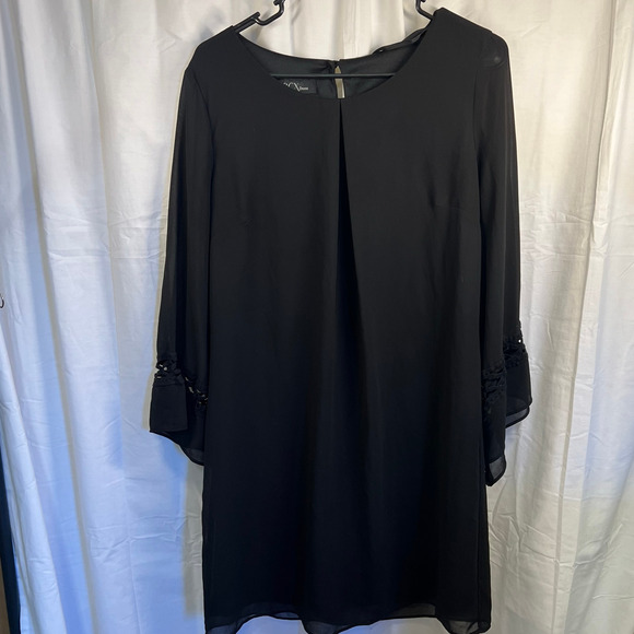 BCX Chiffon Shift Dress 3/4 Sleeve Scoop Neck Bell Sleeve Black XL - Picture 1 of 11
